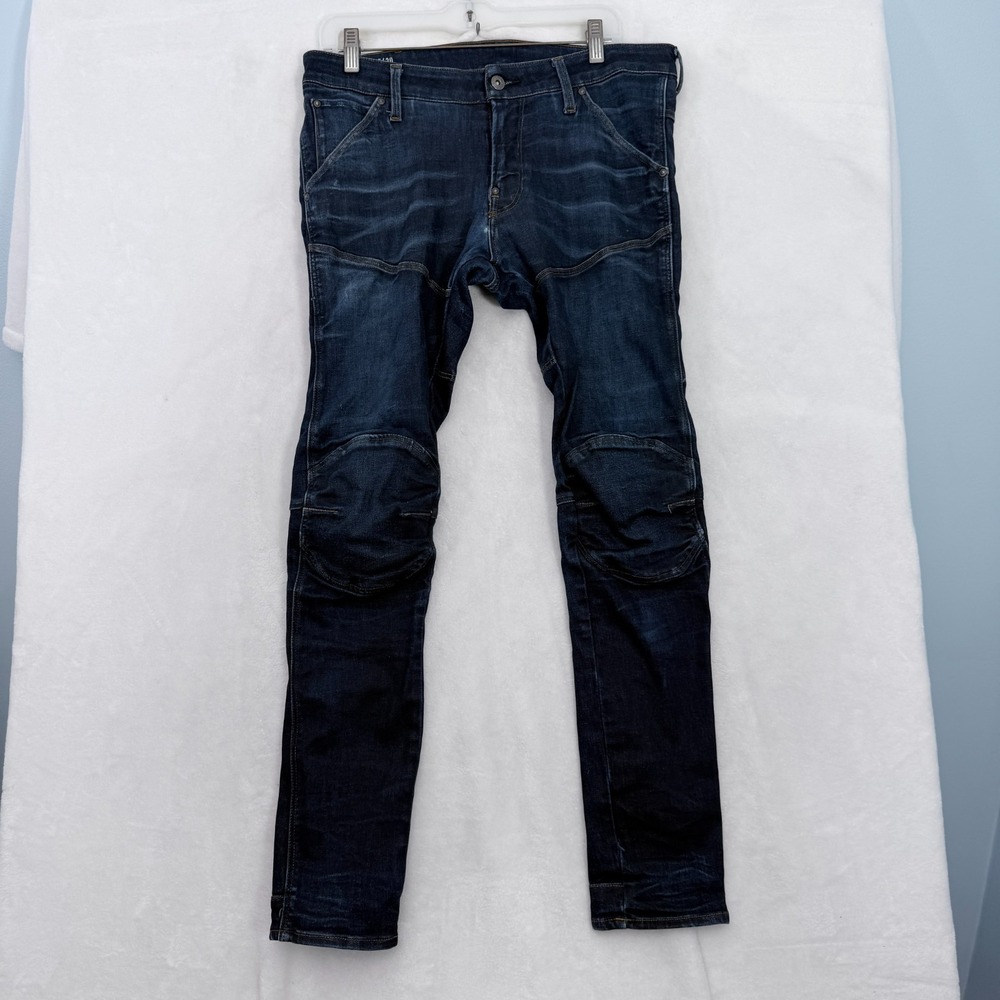 G Star Raw 5620 3D Super Slim Jeans Mens 34x32 Blue Dark Wash Stretrch Biker